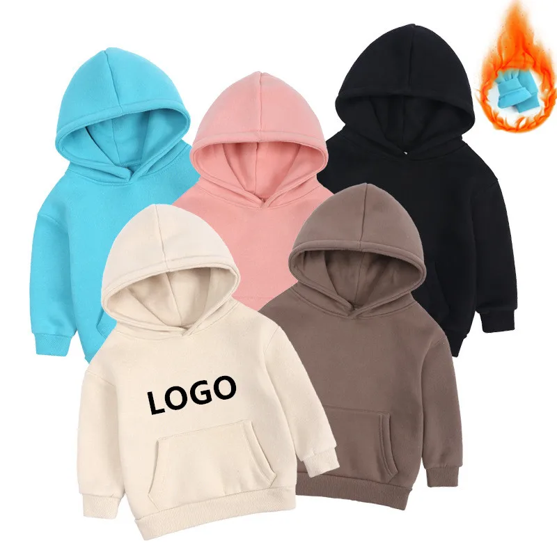 Autumn Solid Color Custom LOGO Unisec Children Sport Clothing Kids Hoodie With Pocket