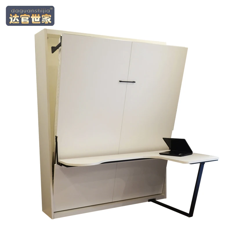 Smart space saving bedroom furniture queen vertical hidden folding wall mounted cabinet murphy beds mechanism/kits with desk
