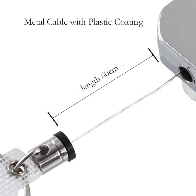 Heavy Duty Square Metal Retractable Badge Reel Metallic Pull Wire Cable Keychain Reel for ID Badge Card Holding
