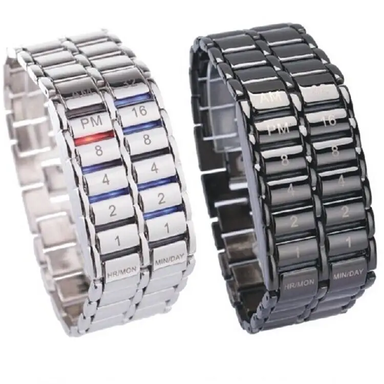 Luxury Iron Metal Red LED Samurai Watch for Men Reloj Hombre led bracelet Digital Lava Wrist Electronic Watch