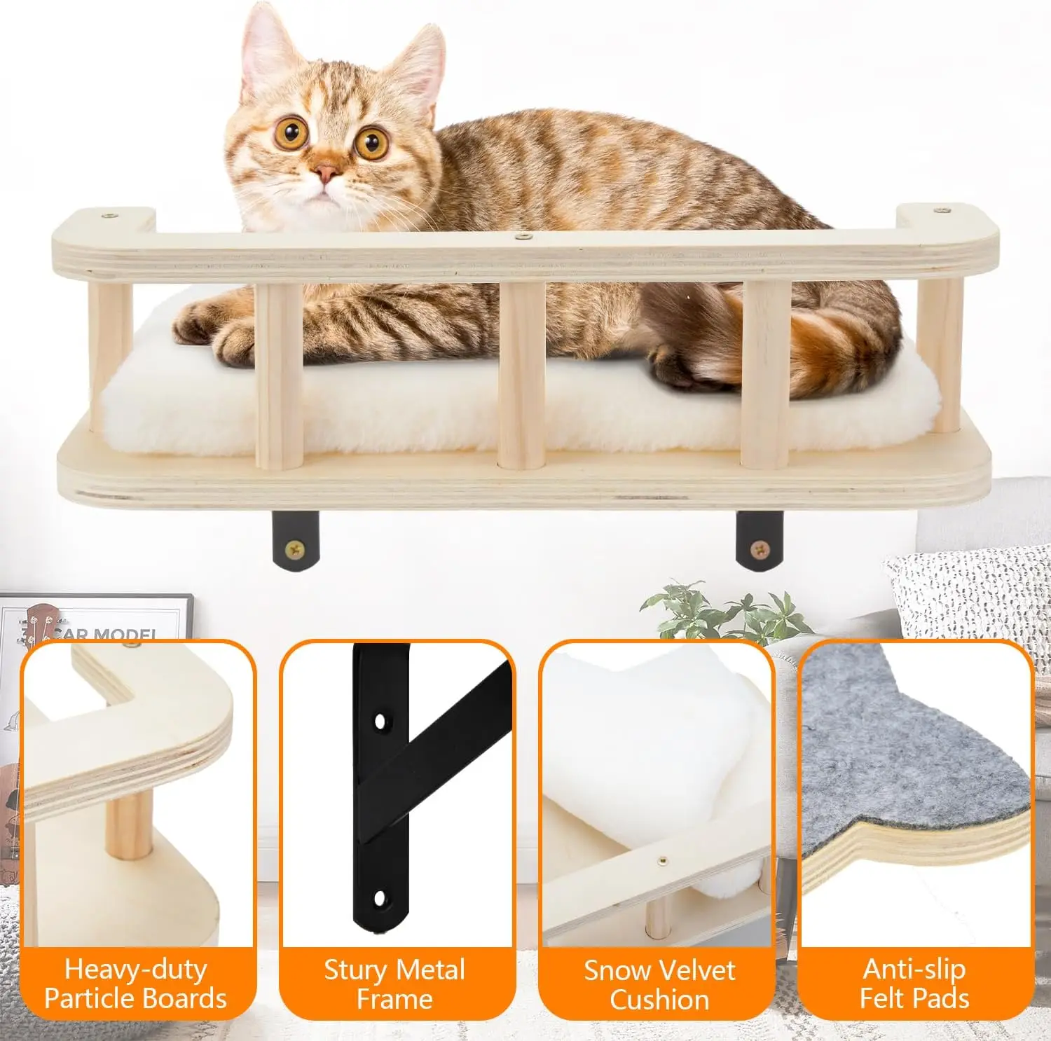 202407 Cat Hammock Cat Wall Shelves with 5 Steps Perches for Wall Cat Wall Furniture