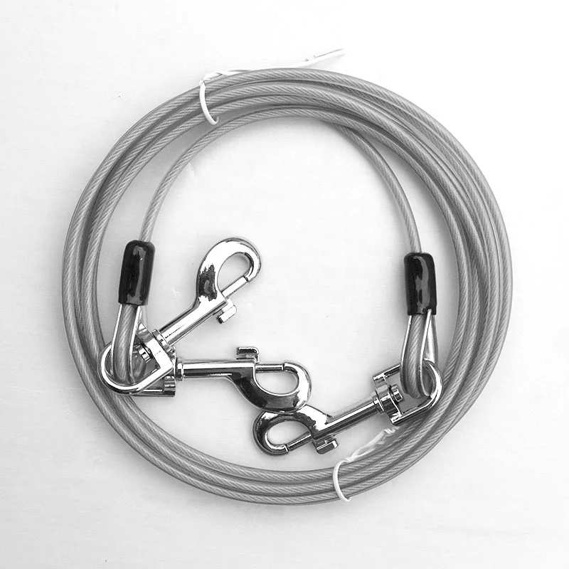 Трос из оцинкованной стали с нейлоновым покрытием для собак, соединительный трос 25 125 фунтов с фиксированным карабином, безопасен для средних и больших собак