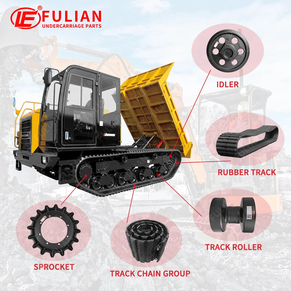 Tracked Dumper Truck Parts Sprocket Front Idler Rear Bottom Roller Rubber Track for Morooka MST Series