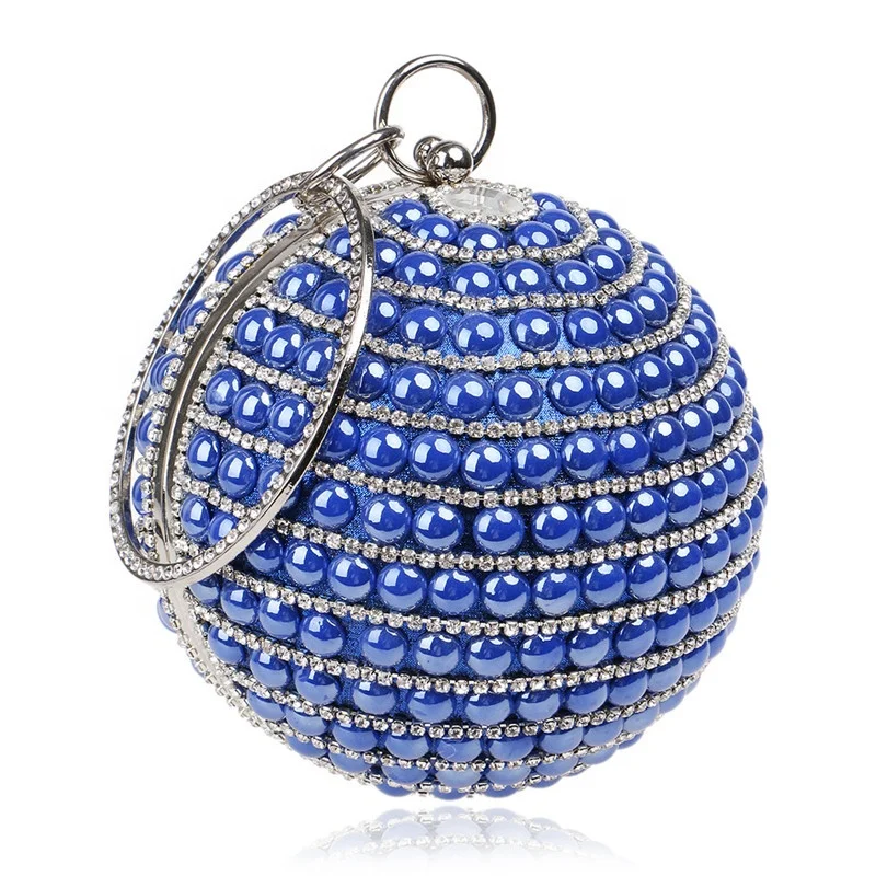 
Fashion round ball shape evening clutch with metal round handle beaded bags handbags women evening bags 