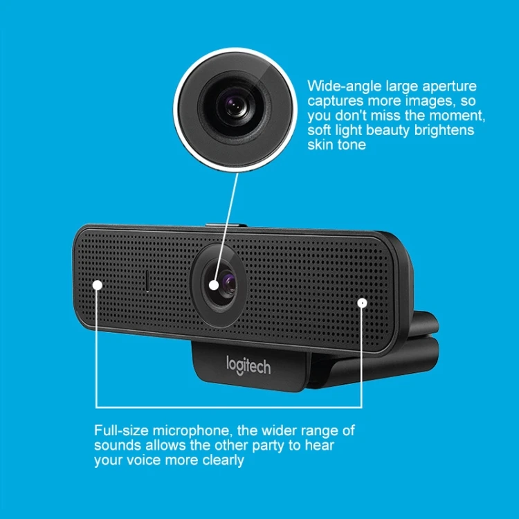  2 Omnidirectional Microphones Logitech C925E 1080p HD Webcam with Integrated Security