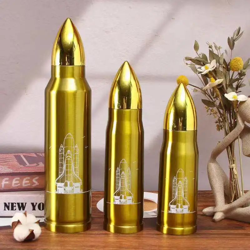 RTS Bullet Shaped 350ml 500ml 1000ml water bottle with lid  Double Wall Stainless Steel Thermo Water vacuum insulated