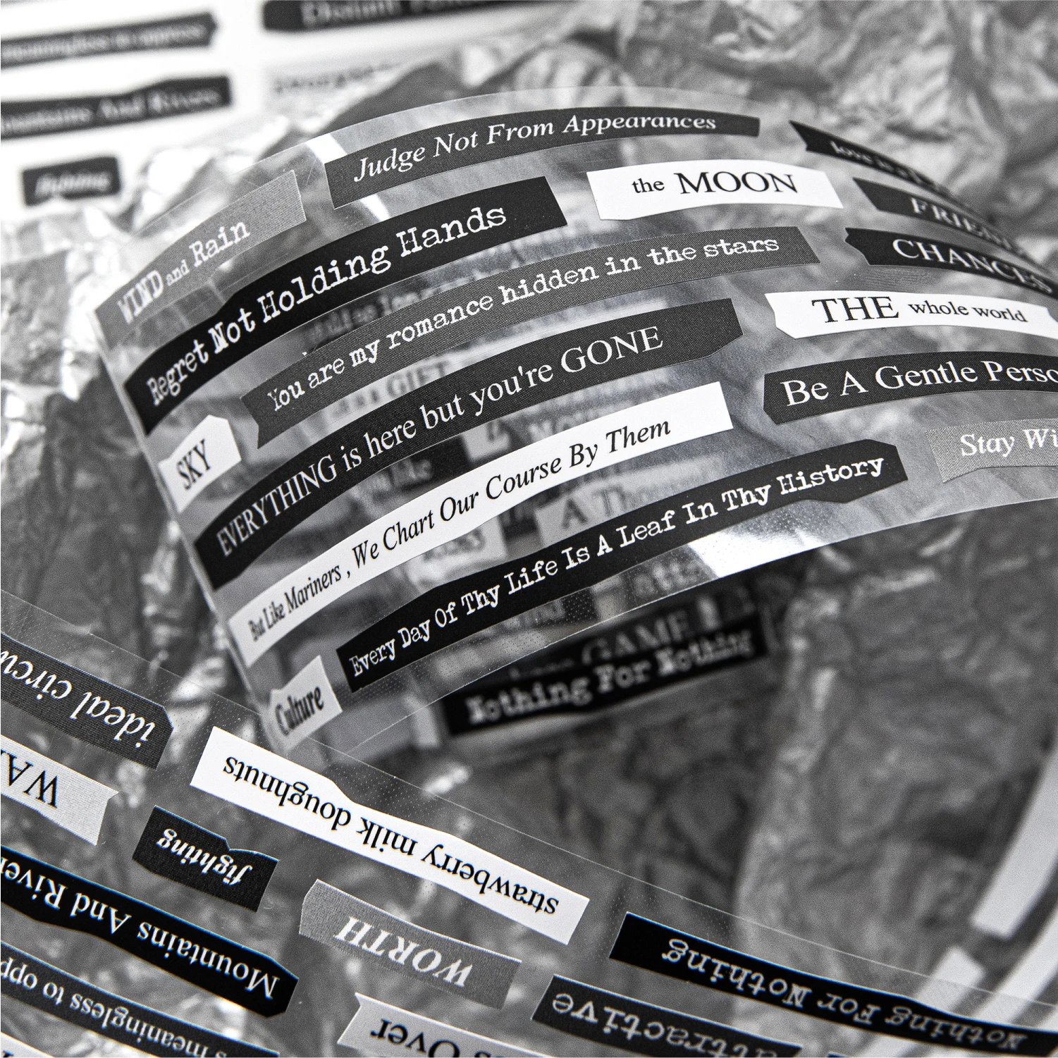 55mm*2m Text Die-cut Tape Collage English Poetry Series Handmade Tent Diy Decorative Collage Base Material