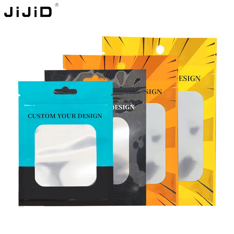 JIJID Aluminum Foil Zipper Bags with Window Hanging Self-sealing Bag Fish Hook Small Tools Packaging Bag