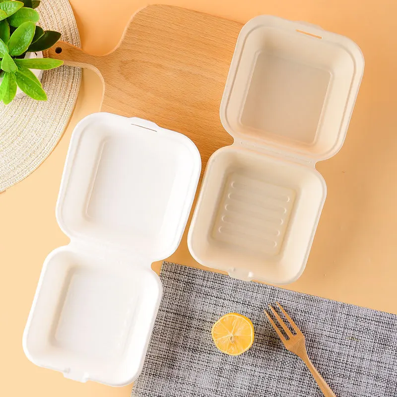 Buns Packing Disposable Lunch Box Burger Box Glycoside Sugar Cane Milk Bento Takeaway Box Biodegradable Food Container