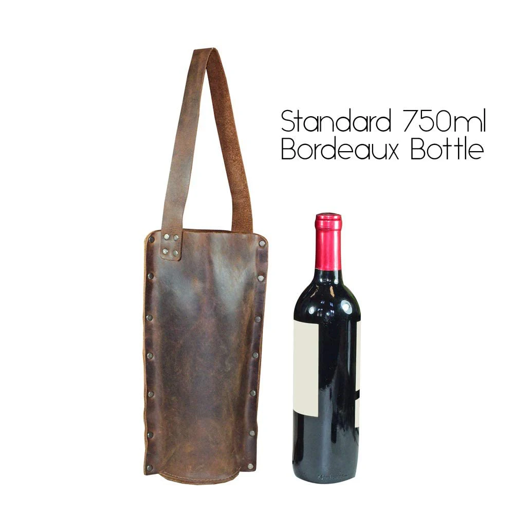Handmade Leather Bottle Wine Carrier / Holder / Case / Carry Pouch / Travel / Picnic