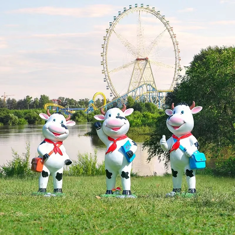 Fiberglass Cartoon Cow Crafts Simulation Cow Animal Sculpture Outdoor Decoration