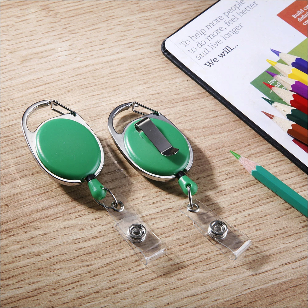 Bestom Retractable ABS Round Badge Reel With Belt Clip and PVC Strap metal Keychains Key Ring for ID Card Holder