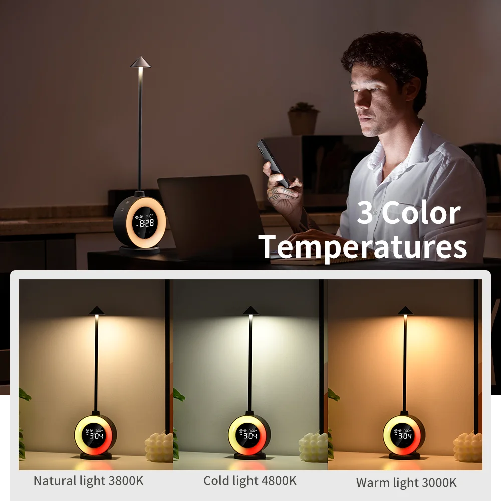 Dual alarm clock wake up light natural sound  adjustment touch dimming timer night light portable bedside led mood table lamp