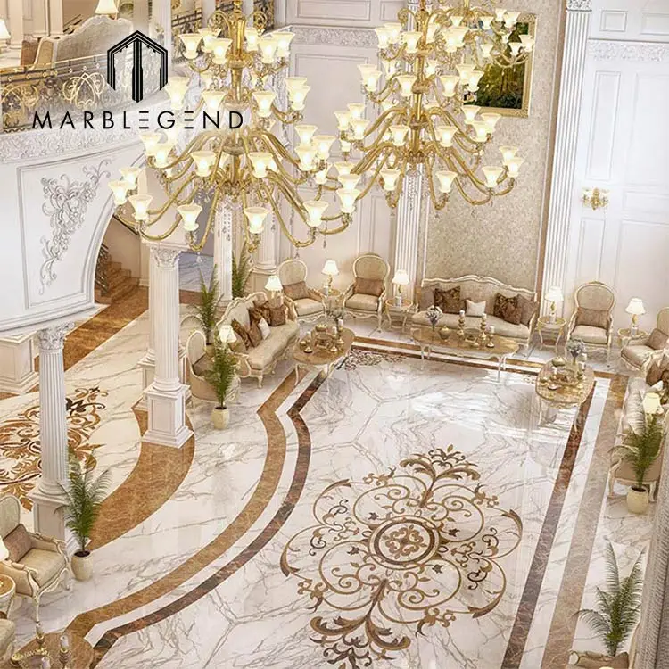 custom Italy lobby flower waterjet marble stone tile marble flooring pattern medallion design