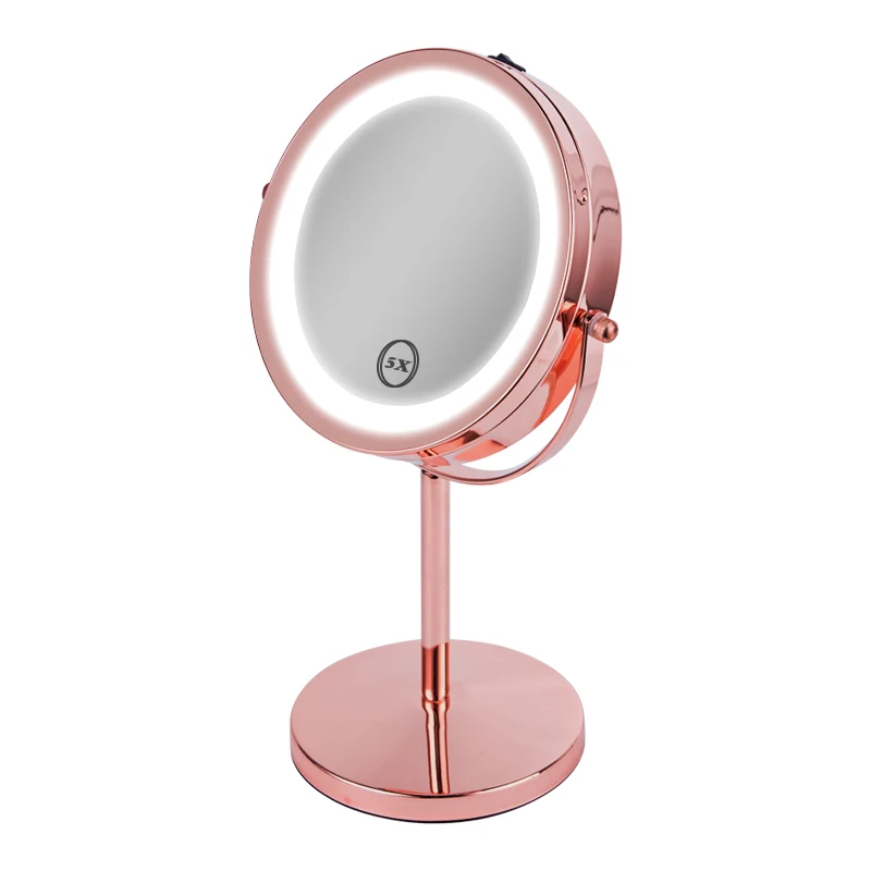 GREENFROM hot seller double side 10X magnification stand table top led makeup mirror makeup table with mirror