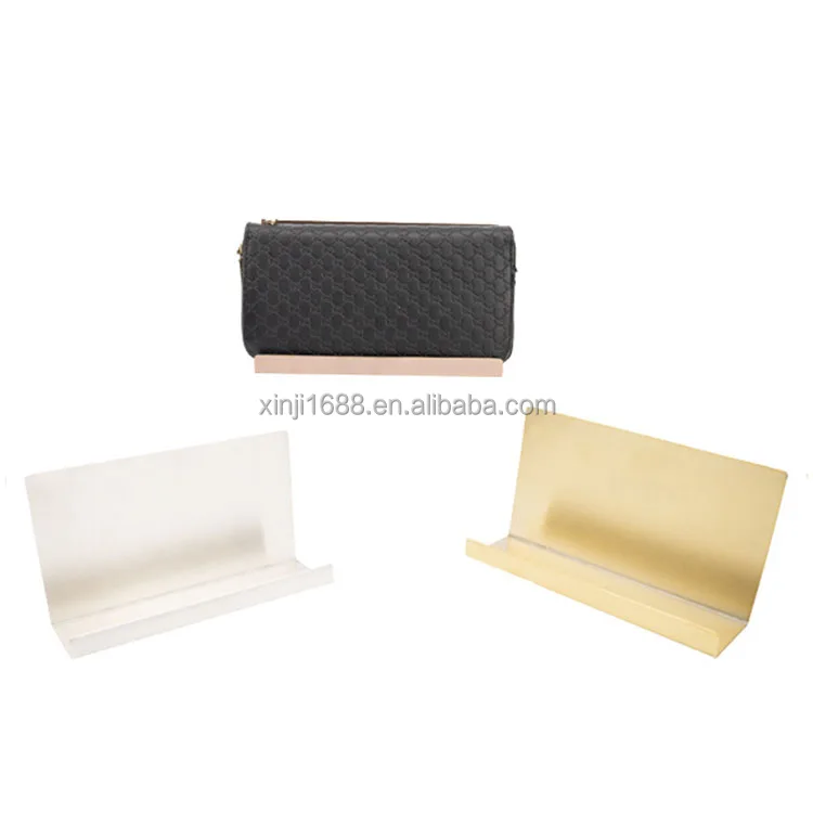 Wholesale Bag Store Gold Metal Countertop Table Leather Wallet Display Rack Wire drawing Rose Gold Coin Purse Stand Holder