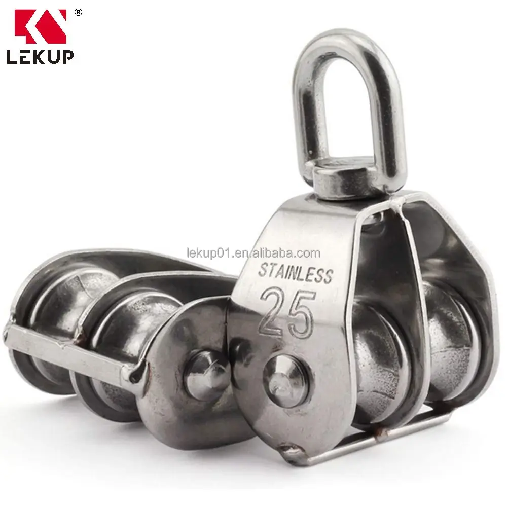 Stainless Steel Rope Roller Pulley Crane Cable Pulley Roller Double Pulley Block for Wire Cable Loading