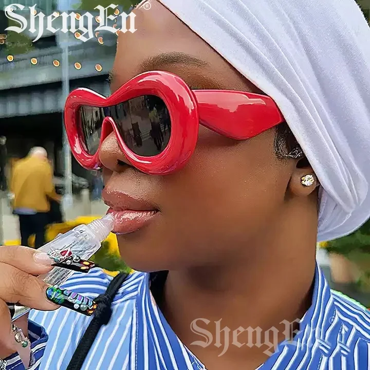 1208 Fashion 2023 Newest Candy Color Vintage Thick Lip Shaped Shades Sunglasses For Women