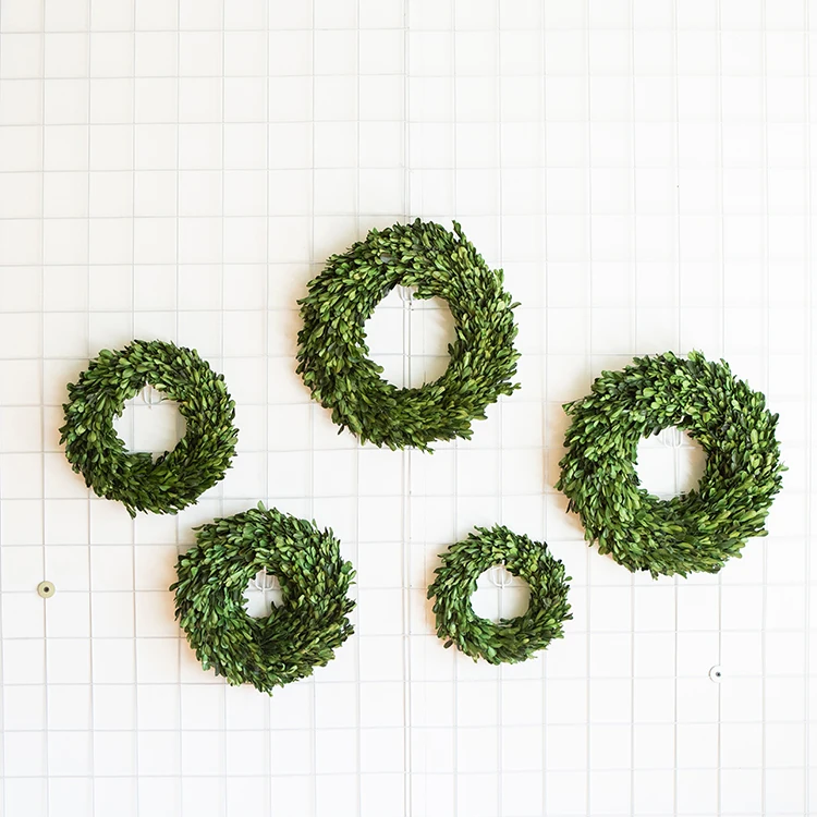 Wholesale Boxwood Green Leaf Handmade Green Leaf Flower Preserved Boxwood Wreath