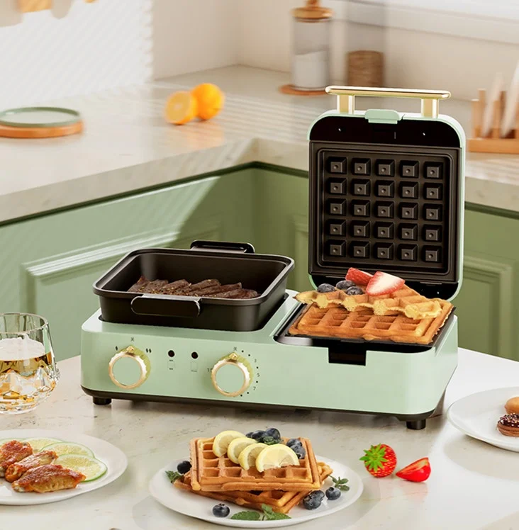 4 in 1 Multifunctional Breakfast Machine Press Grill Sandwich Waffle Maker Frying Pan  Electric Steam Cooker Are Optional