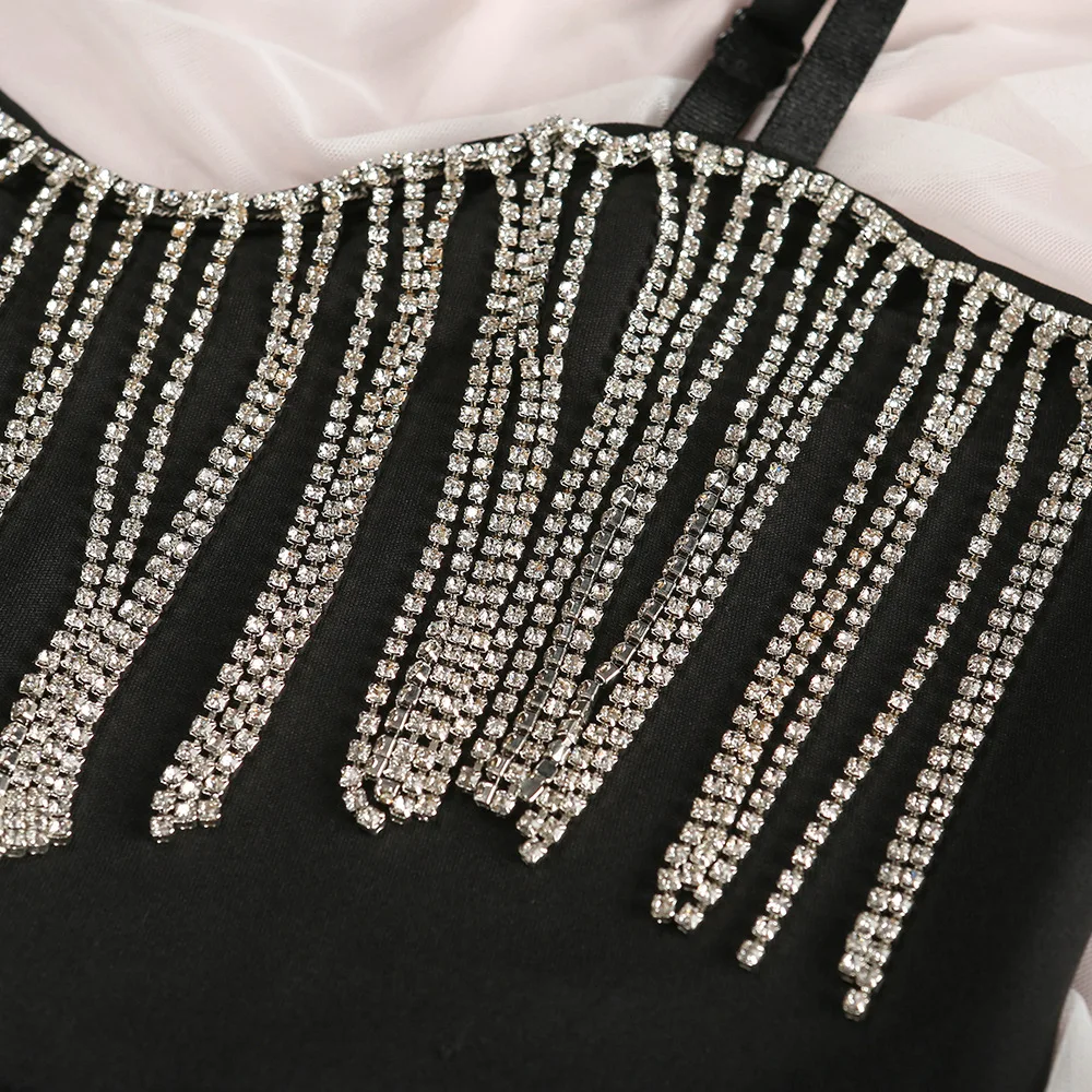 2022 New Arrival Spring Summer Fashionable Rhinestone Tassels Wrap Sexy Crop Top Women Tank Top