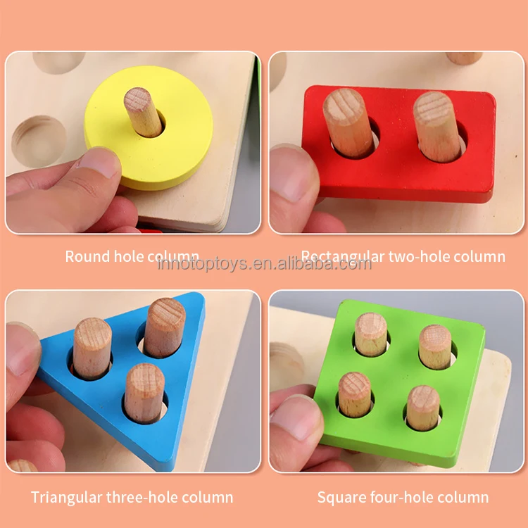 Wooden Block Set Colorful Magnetic fishing toys Cognitive Geometric Blocks Stacking Game For Kids