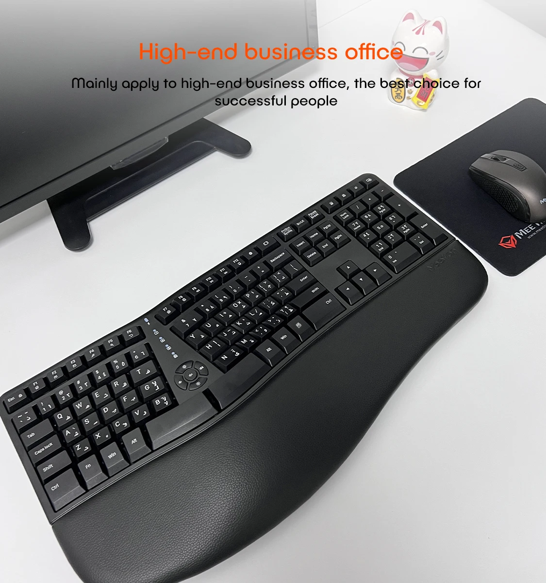 Meetion Mt-directorw Wireless Ergonomic Keyboard Quiet Split Keyboard with Trackball USB 2.4G Black Desktop Membrane USB 2.0 ABS