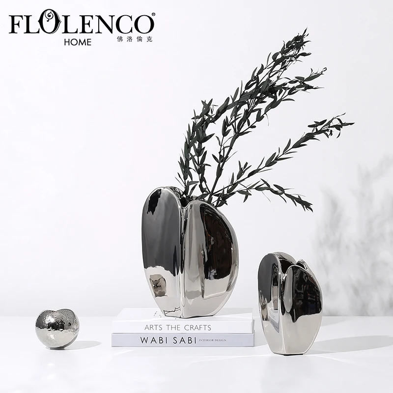 Аксессуары для украшения дома FLOLENCO, ваза для цветов, серебряная Роскошная керамическая ваза для домашнего декора