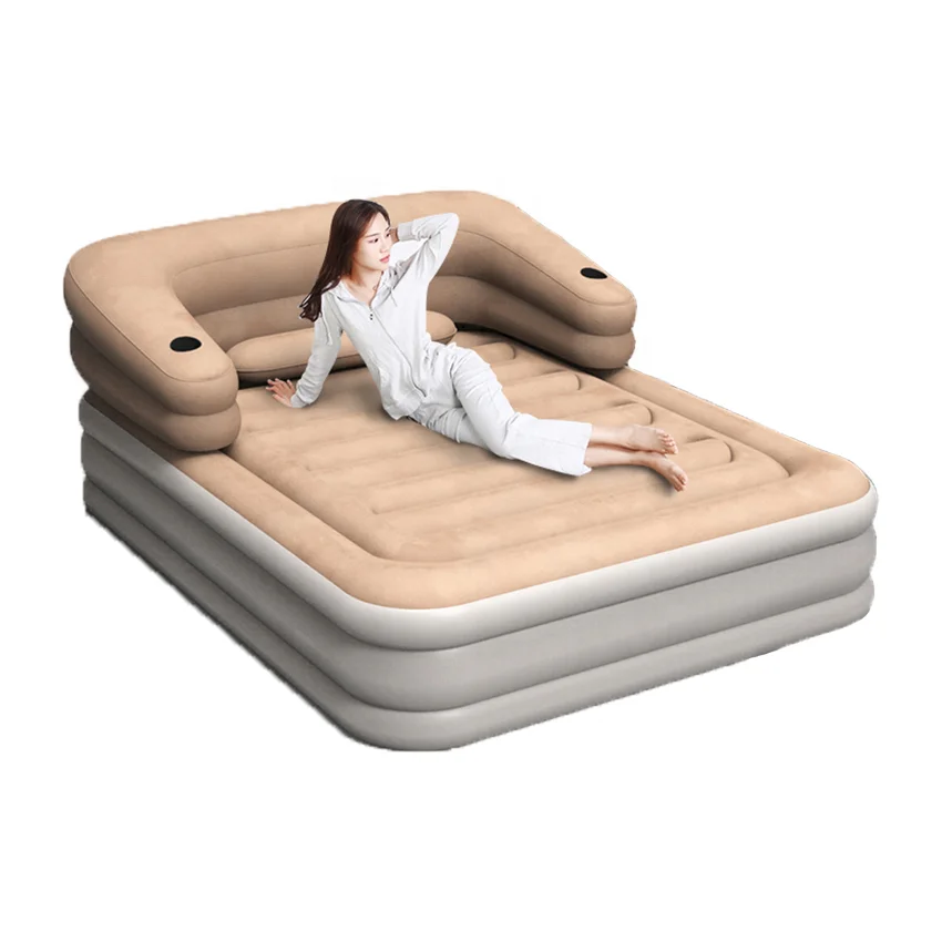 OEM Double soft inflatable bed mattress Air Bed With Headboard Three Layer Back Waist for home Furniture