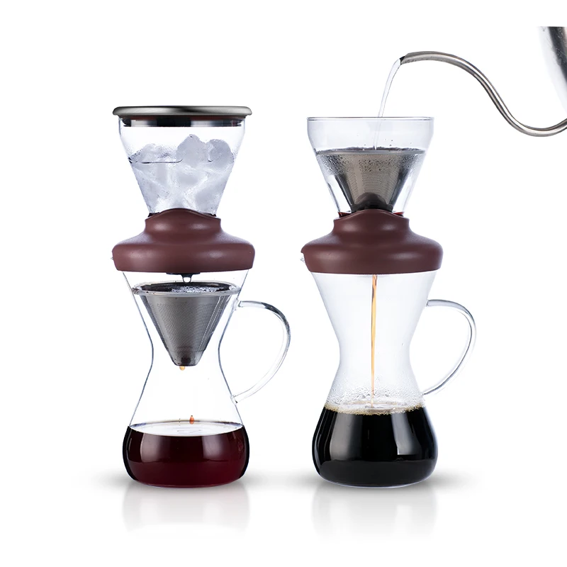 2 in 1 borosilicate glass pour over coffee maker pitcher set stainless steel ice cold drip coffee maker