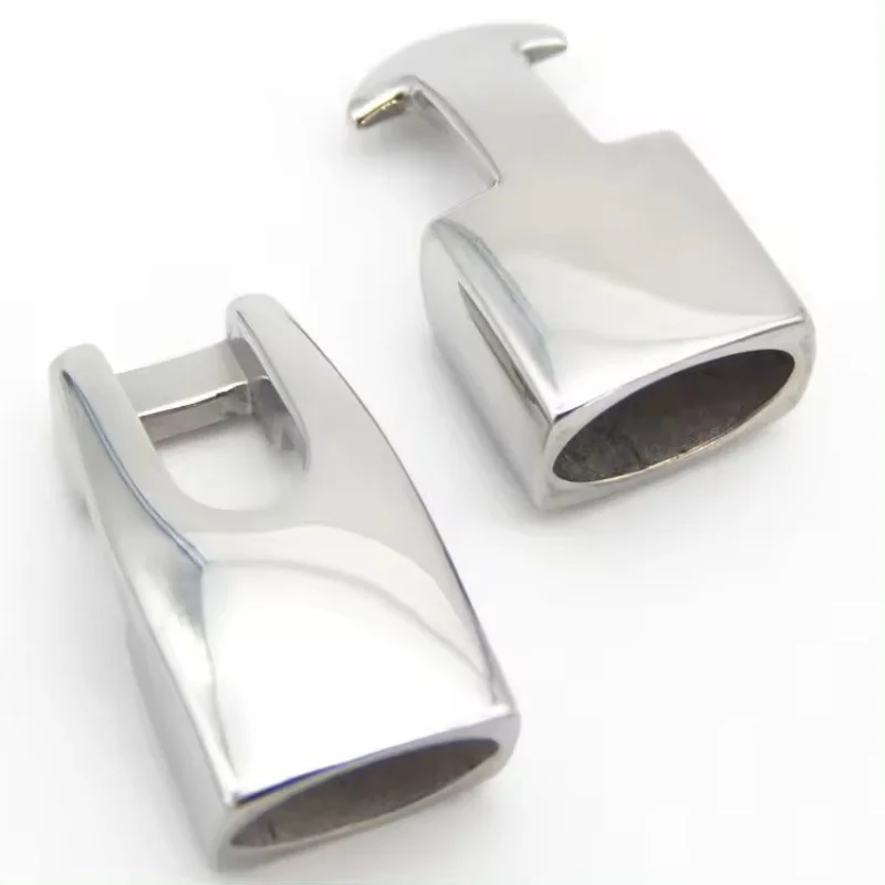 Factory Directly 10.5x6.5mm Silver Black Gun Plated Custom logo Clasp Stainless Steel for Regaliz Oval Licorice Leather Cord