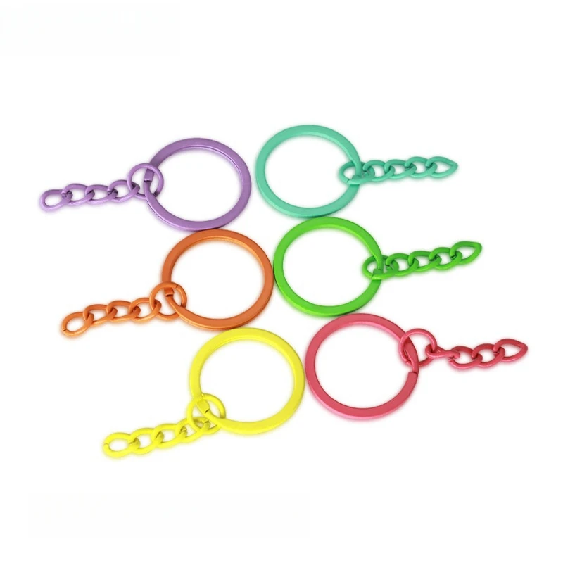 25mm/30mm Factory Wholesale Key Chain Pink Blue Green Color Baking Paint Key Link Hanging 4 Chain Links