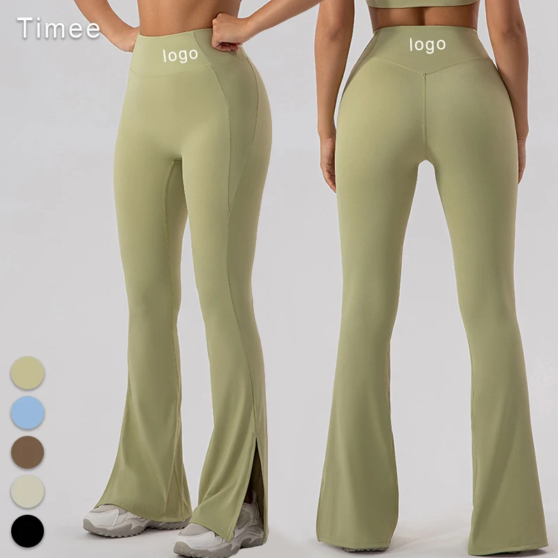 High waist micro outside wear sports dance hip lift yoga flare pants Europe and the United States tight running wide-leg pants