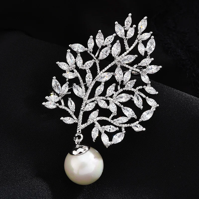 New arrival temperament leaves crystal zircon brooch high quality all matching coat corsage fashion clothes pin jewelry