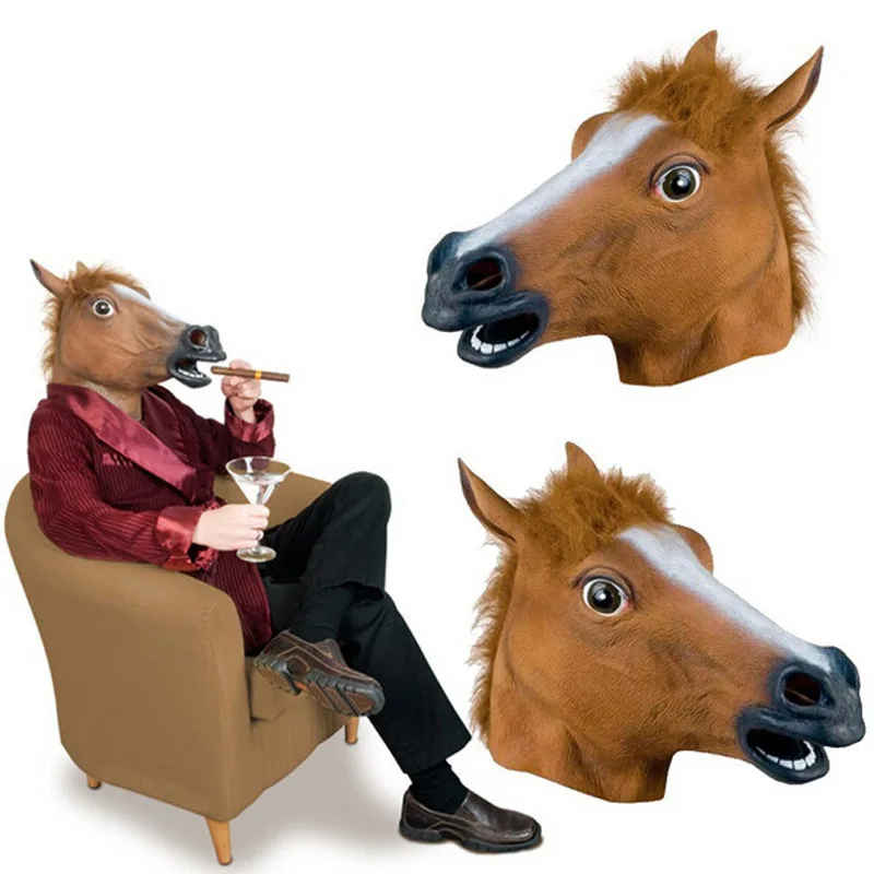 Horse Head Mask for Adult Brown Horse Head Latex Animal Mask Novelty Halloween Costume for Masquerade Party