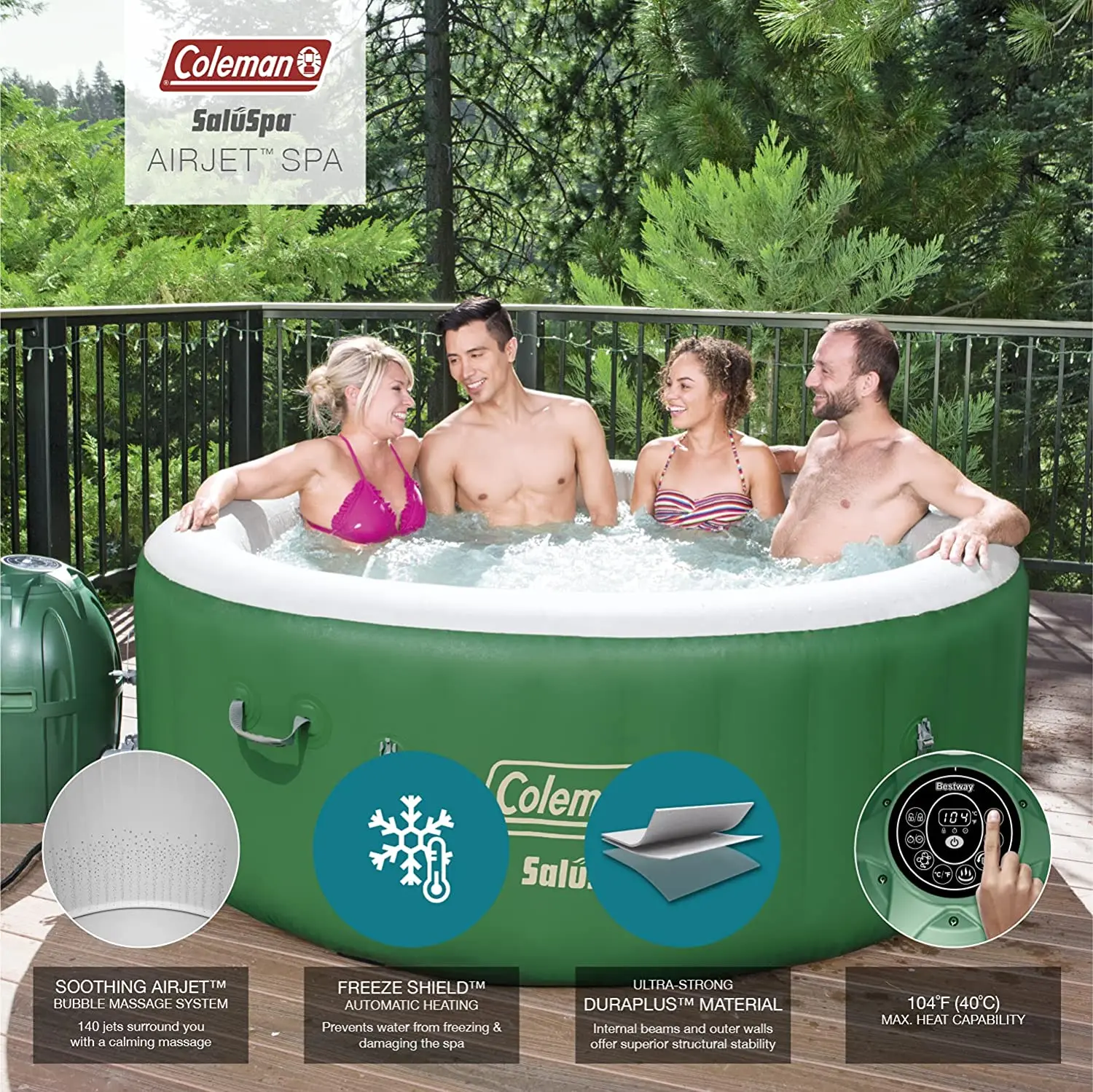 Bestway 60004 Lay-Z-Spa Paris Hot Tub Air Jet Portable Massage Spa With Led Lights For 4-6 Person