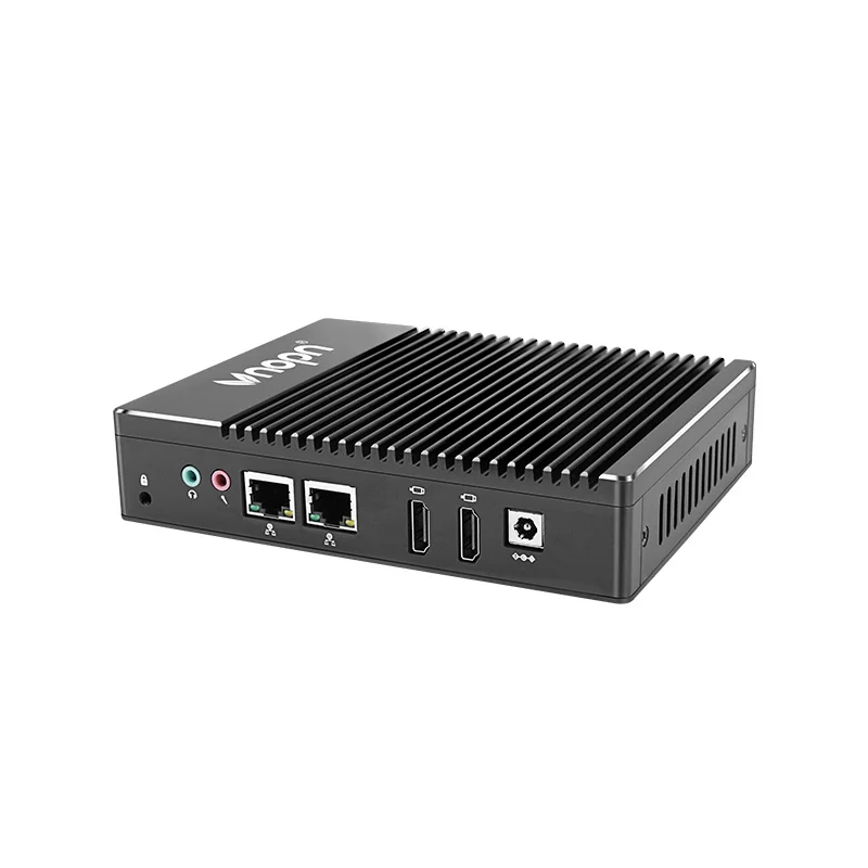Aluminum Industrial computador Fanless miniPc oem 2 LAN 2 HD port Desktop computer