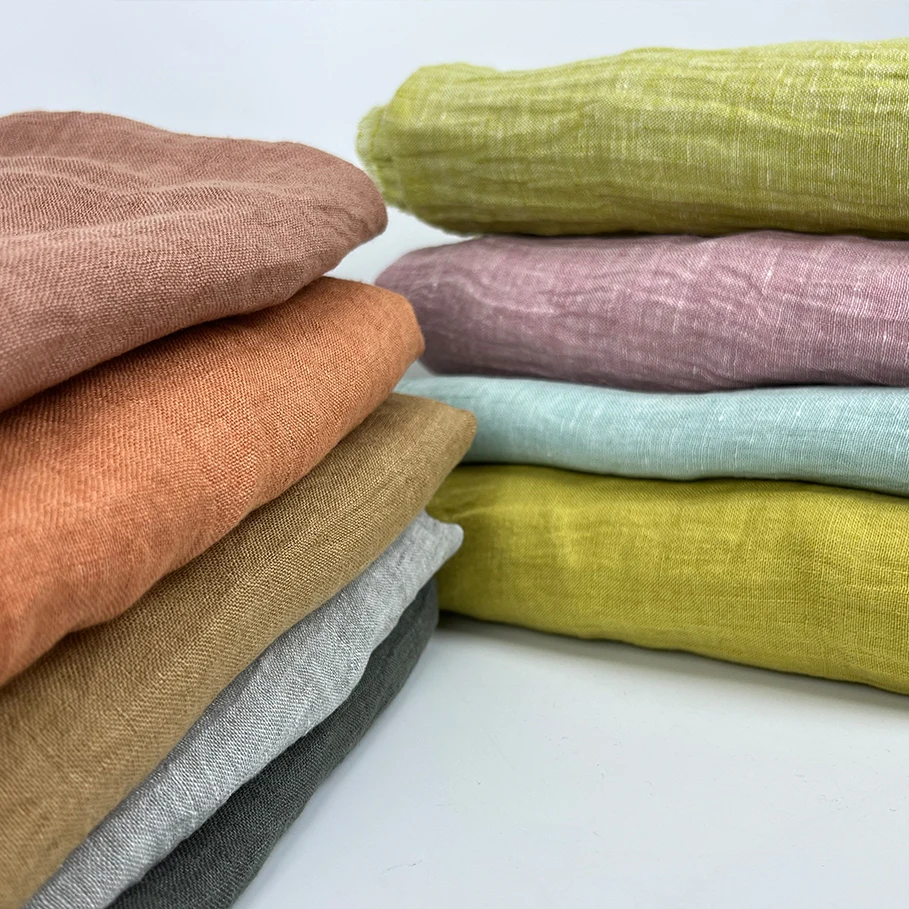 Stone washed Linen gauze fabrics with soft hand feel