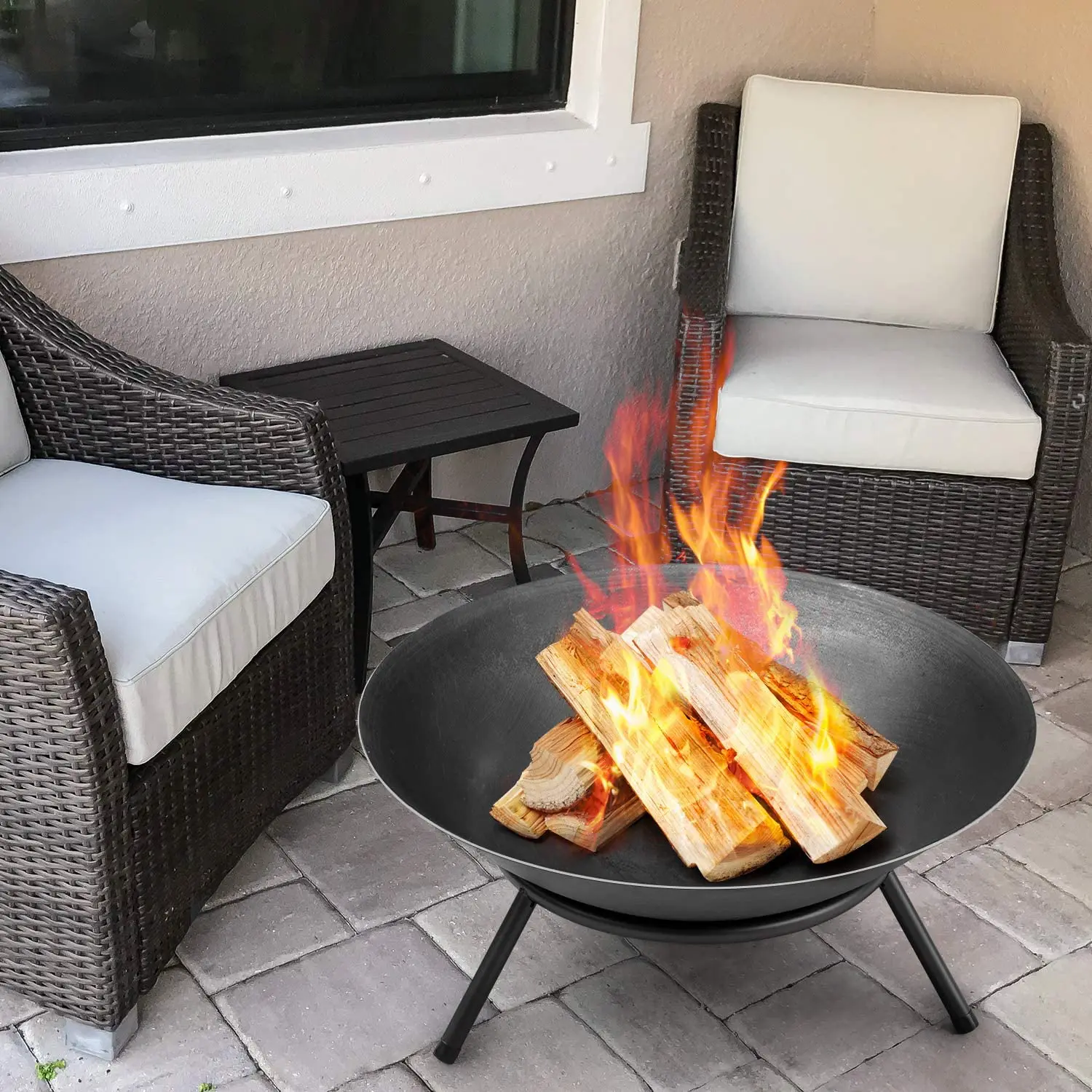 Fire Pit Outdoor Wood Burning 22.6in Firepit Firebowl Fireplace Heater Log Charcoal Burner Camping Outside Patio Backyard