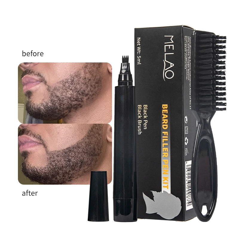 Оптовая продажа, фирменная марка 2021, новейший карандаш для ухода за бородой для мужчин, набор ручек для наполнения бородой с кисточкой, карандаш-аппликатор для наполнения бородой