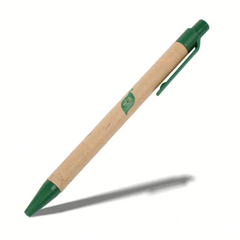 
 Дешевая рекламная Подарочная Экологически чистая шариковая ручка, печать на заказ, перерабатываемая крафт-бумага, рекламная шариковая ручка с пластиковым зажимом  