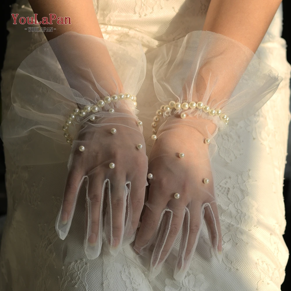 YouLaPan VM41A 2024 Бестселлер Украшенные жемчугом короткие сетчатые перчатки подходящие для платья без рукавов или подтяжек