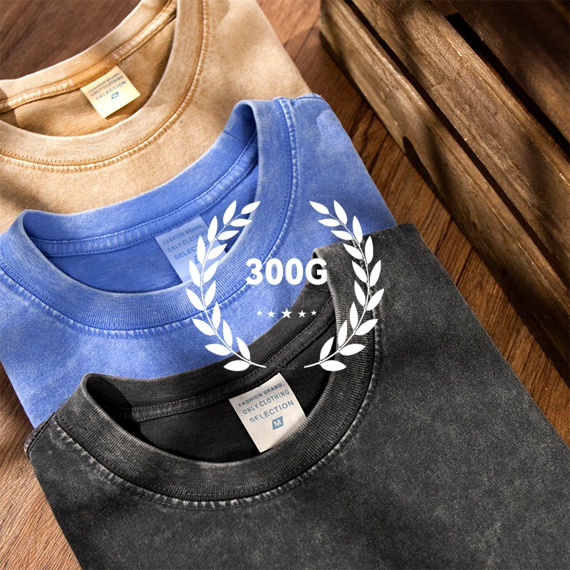 Wholesale Custom Logo 300gsm Heavyweight Tshirt High Quality Acid Wash 100% Cotton Oversized Blank Vintage T Shirt