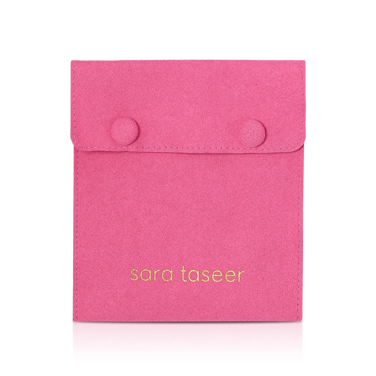 custom logo earrings ring necklace microfiber jewelry packaging bag pink double button envelope jewellery pouch