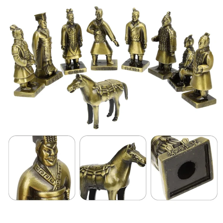 Terracotta Warriors and Horses Desk Decorations Retro Decor Vintage Terracotta Warriors Statue Metal Craft Souvenir Decor