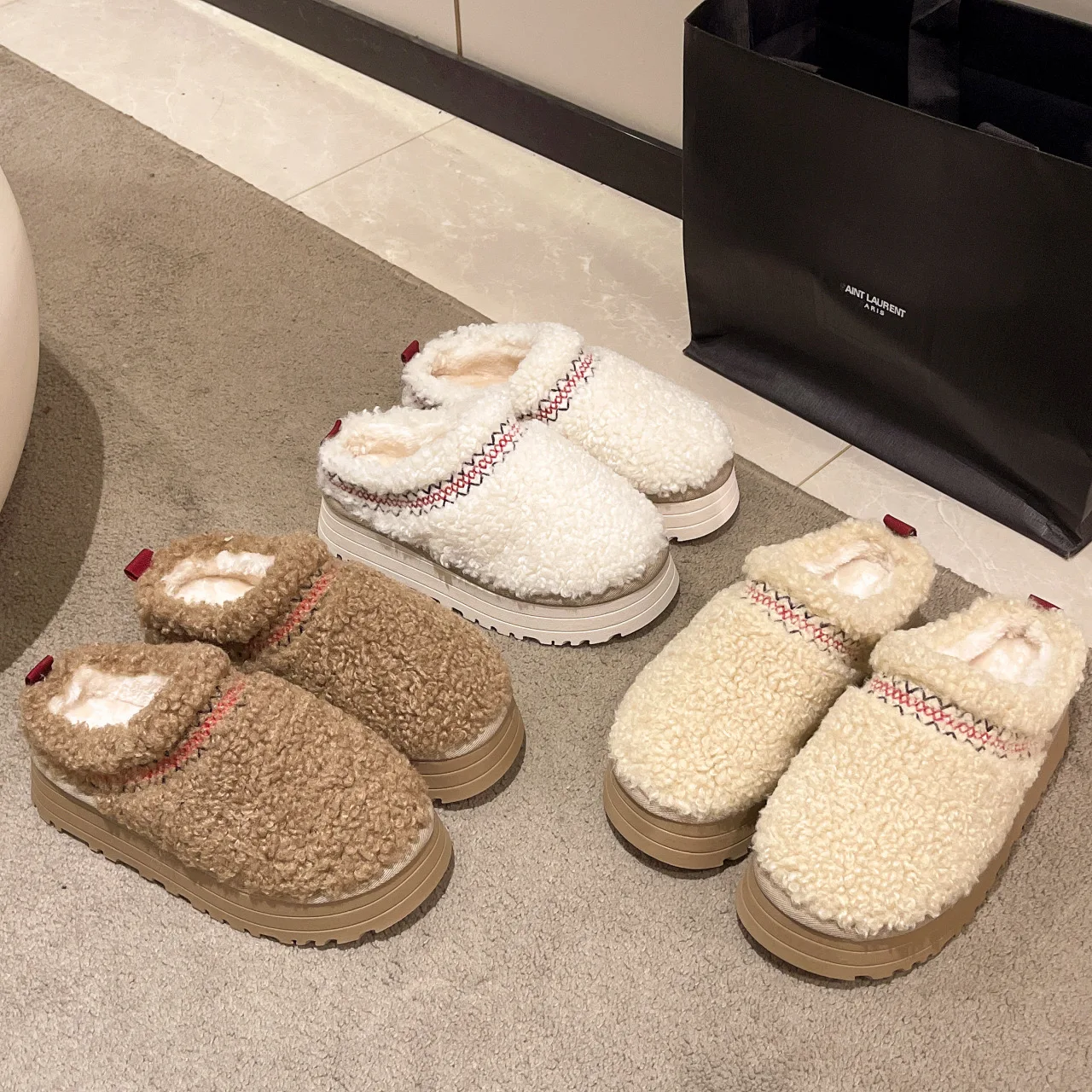 Famous Brand Winter Warm Snow Shoes for Women New Style Brown Platform Slippers Genuine Leather Lining Sheep Fur Comfortable