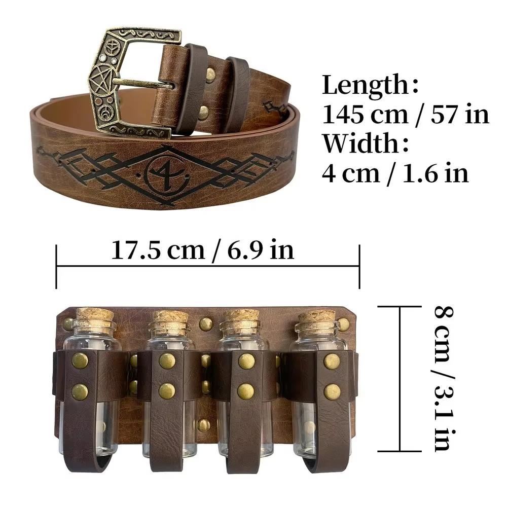 Adjustable Medieval Alchemy PU Leather Belt for Cosplay and Role Play Festival Portable Costumes Prop