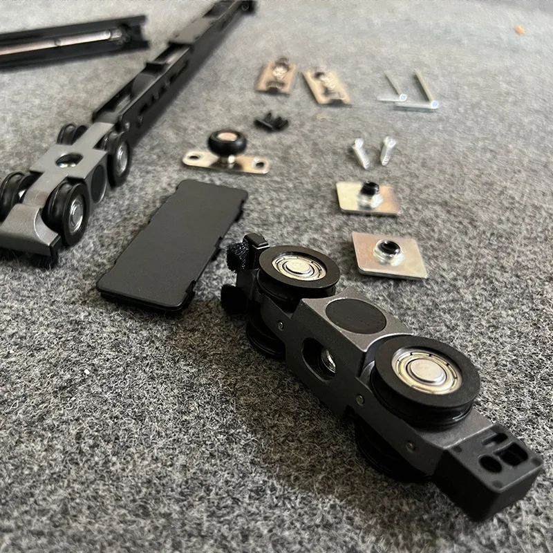 Slow Closing Hanging Rail Soft Closing Narrow Frame 3 Panels Linkage Sliding Door System Roller Wheel