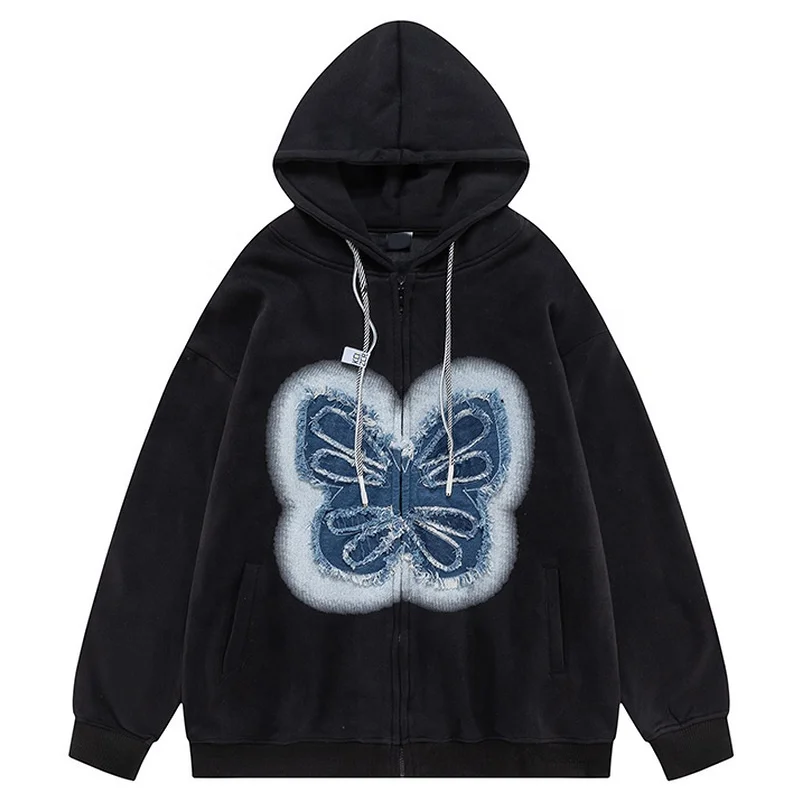 China manufacturers Custom 470gsm heavy weight thick fabric cut and sew LOGO full zip vintage embroidery patch men zip up hoodie