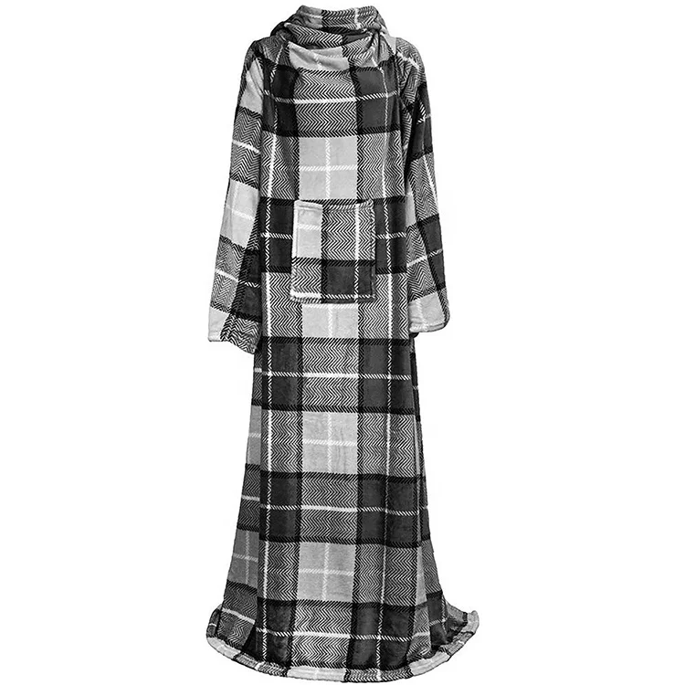 
Wholesale Adult Wearable Sherpa Fleece Adult Gown Solid Cozy TV Blanket with Sleeves 